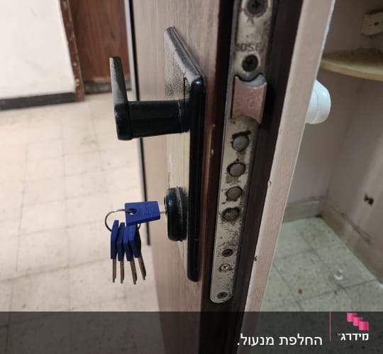 מנעול דלת עם מפתחות תלויים